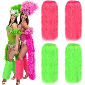 Geyoga 2 Pairs Women's Fuzzy Leg Warmers Women's Neon Faux Fur Leg Warmers 80s Costumes for Women Fuzzy Leg Warmers Fluffy Long Boots Cuff Cover Soft Furry Leg Warmers, 40 CM