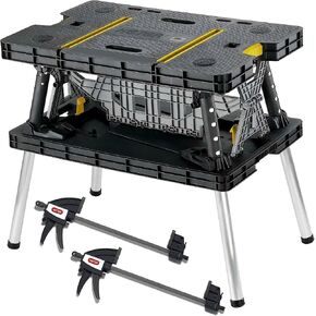 Keter Folding Work Table, Portable Workbench w/ 12" Clamps for Garage/Wood Shop
