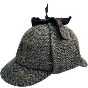 قبعة Harris Tweed Sherlock Holmes للبالغين والأطفال، قبعة المحقق Deerstalker للرجال والنساء