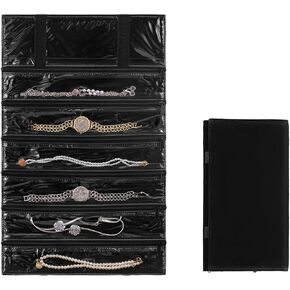 Travel Jewelry Organizer Foldable Jewelries Rolls Makeup Cosmetics Storage Bag for Earrings Rings Necklaces Bracelets with Zippered Pockets (36 Pockets)