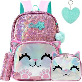 Meetbelify Cute Unicorn Sequin Backpacks for Girls School Backpacks with Lunch Box for Elementary Students Girls Backpacks Ages 8-10 Kids Travel 3 in 1 Bookbag Set for Girls in Kuwait
