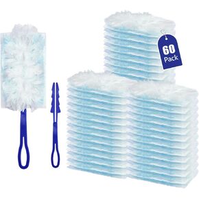 360° Duster Refills for S-wiffer Dusters,Multi Surface Thickened Heavy Duster kit for Cleaning inclue 60 Count Disposable Dust Refills and 2 Handle