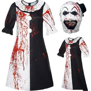 Clown Cosplay Costume Jumpsuit Outfit Bodysuit Full Set With Mask Halloween Women