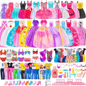 110 Pcs Doll Clothes and Accessories - Doll Dress up Toys for Girls with Wedding Dresses, Casual Dresses, Casual Jumpsuit, Swimsuits Bikini, Glasses, Shoes, Hangers, Doll Clothes Toys for Girl Gift