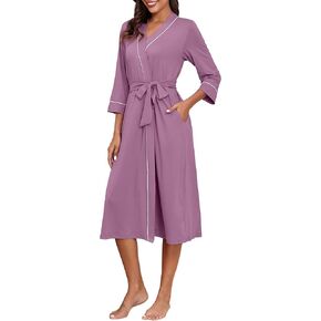 PrinStory Womens Robe Long Kint Bathrobe Lightweight Soft Robes Ladies Bath Robe