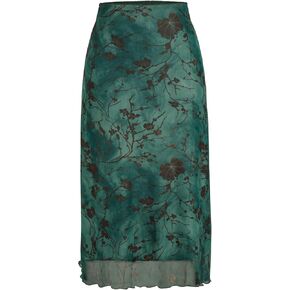 CIDER High Waist Mesh Floral Midi Skirt
