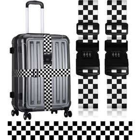Luggage Straps for Suitcases Travel Belt Luggage Band with Lock Heavy Duty Traveling Luggage Identifier Black and White Checkered Plaid Cute Women Girls Unique Accesory Personalized