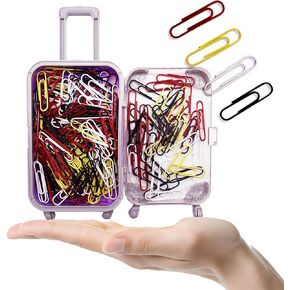 Plastic Paper Clips, 200 Pieces 1.3 inch Colored Medium Paper Clips, in a Mini Reusable 6.7in Trolley case, Office Paper Clips and Binder Clips (52577)
