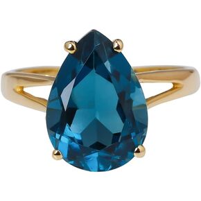 YoTreasure 13x9 MM London Blue Topaz 14k Gold Over 925 Silver Ring