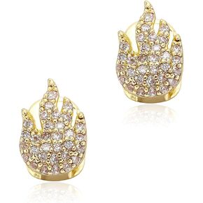 2pcs Full Iced Out CZ Stones Teeth Grillz Caps Flame Single Teeth Grillz 14K Gold Plated for Women Men Punk Jewelry