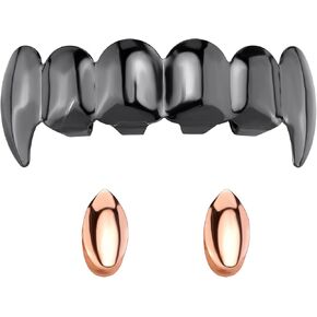 Gold Grills for Teeth, 24K Gold Plated Hip Hop Teeth Grillz, 6 Teeth Caps Grills For Women Men with Molding Bars Rapper Costume