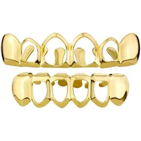 18K Gold Plated Vampire Teeth Grillz Grills for Your Teeth Removable Open Face Grillz Hip Hop Mouth Grills For Women Men Gift Halloween Party Photo Fancy Dress