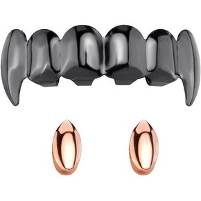 Black With Rose Gold Color Fangs Tooth Grillz 14K Gold Plated Teeth Caps Decor Dental Grills For Men Women Halloween Jewelry