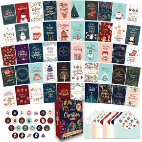 Decorably 100 Pack Boxed 6x4in Assorted Christmas Cards with Envelopes and Stickers, 100 Unique Designs Holiday Cards with Printed Message Inside