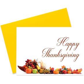 Thanksgiving Greeting Cards (Cornucopia), 5x7 Inches, 25 Cards & 26 Grapefruit Gold Envelopes (ATD100)