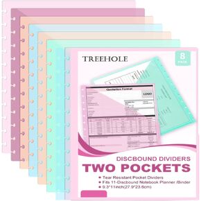 8 PCS Discbound Dividers Letter Size Disc Planner 2 Pocket Fit 8.5" x 11" Paper Disc Notebook with Pockets 11 Disc Folder Disc for Office home school (8)