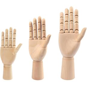 GNIEMCKIN Wooden Hand Model, 3 PCS, 12/10/7 Inches Right Hand Art Mannequin Figure with for Hand Jewelry Display, Decoration, Sketching.