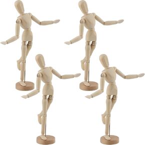 YUENPUN 4 PCS 8.4 Inch Wooden Figure Model, Posable Wooden Human Figure, Articulated Drawing Mannequin Art Mannequin Figure for Home Decoration, Sketching, Model Making