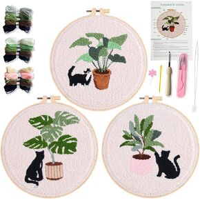 Myfelicity Punch Needle Kit for Adults, Beginners, Kids, Cat and Greenery Patterns, Includes Punching Needle Supplies