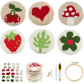 AIRDEA Punch Needle Coasters Kit,Casual Punch Needle Embroidery Complete Kits for Adults Beginner 3.29x3.29 Inches,Included All Accessories,DIY Car Coasters,Drink Coasters (Beige)