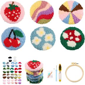 AIRDEA Punch Needle Coasters Kit,Casual Punch Needle Embroidery Complete Kits for Adults Beginner 3.29x3.29 Inches,Included All Accessories,DIY Car Coasters,Drink Coasters (Beige)