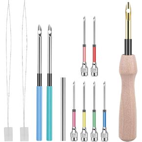 12 Pcs Punch Needle Kit, Embroidery Punch Needle Tool Wooden Handle Embroidery Tool Punch Needle Threader Set for Adults Beginner Yarn Floss Cross Stitching
