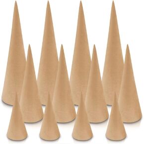 Paper Mache Craft Cones Variety Pack- 3 Sizes- 10.63 x 4 Inch, 7 X 3 Inch, 4 x 2 Inch- Set of 12