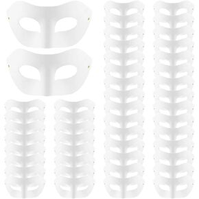 BATTIPAW 48 PCS DIY Paper Masks, White Masquerade Masks, Blank Paper Art Mask, Half Face Mardi Gras Mask for Adults and Youth, Unpainted DIY Mask for Art Festivals, Halloween, Parties, Carnivals