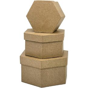 AllStellar Hexagon Paper Mache Nesting Boxes – Small Set of 3 Paper Mache Boxes with lids for Crafting, Gifts, Storing Jewelry, Treasure, Accessories, Cosmetics, Ornament and More