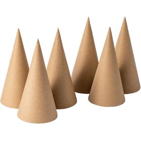 Ruisky 6PCS Paper Mache Cones(Two Sizes), Open Bottom Cardboard Craft Cones for DIY Art Projects,Halloween and Christmas Tree Decorations (Brown)