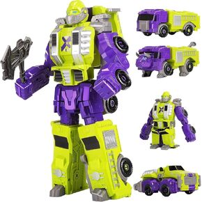 MIEBELY Toddler Robot Vehicles Set - 4Pcs Transforming Robots Toys for Kids - Magnetic Toys with Sturdy Connectors, Easy DIY Assembly Function - 4-in-1 Educational STEM Toys for 3 4 5 6 Year Old Boys