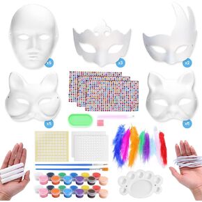 Generic DIY Mask Making Kit - Cat, Wolf, Man, Swan, Crown Masks - Includes Paints, Brushes, Feathers - Perfect for Parties and Events, Standard, White