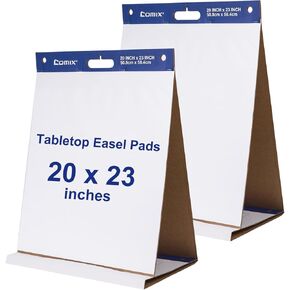 Comix Sticky Portable Tabletop Easel Pads, 20 x 23 Inches Flip Chart Paper for Teachers, Large Self Stick Easel Paper for Office School Supplies, 20 Sheets/Pad, 2 Pads/Pack