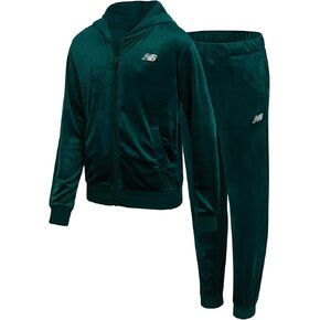 New Balance Girls' Sweatsuit Set - 2 Piece Velour Zip Up Hoodie Sweatshirt and Jogger Pants - Girls' Activewear Set (7-12)