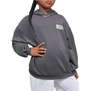 SweatyRocks Girl's Letter Graphic Sweatshirt Drop Shoulder Long Sleeve Oversized Hoodies