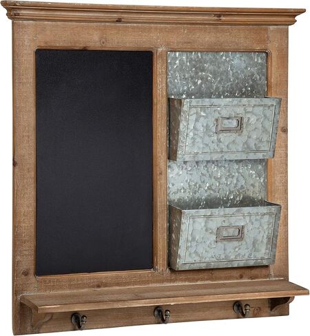 Kate and Laurel Idamae Wood Framed Chalkboard Wall Organizer with Mail Holders and Key Hooks, 28" x 25", Rustic Brown, Farmhouse-Inspired Chalkboard in Saudi Arabia