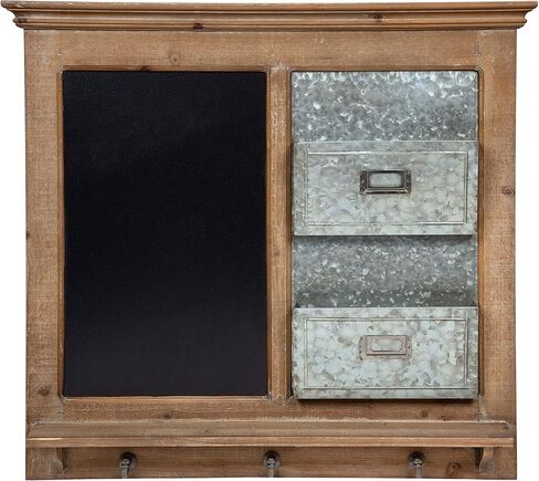 Kate and Laurel Idamae Wood Framed Chalkboard Wall Organizer with Mail Holders and Key Hooks, 28" x 25", Rustic Brown, Farmhouse-Inspired Chalkboard in Saudi Arabia