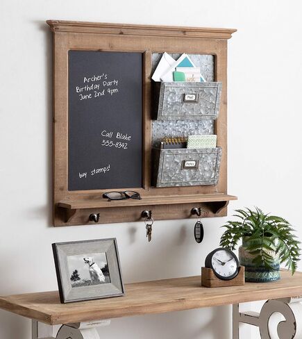 Kate and Laurel Idamae Wood Framed Chalkboard Wall Organizer with Mail Holders and Key Hooks, 28" x 25", Rustic Brown, Farmhouse-Inspired Chalkboard in Saudi Arabia