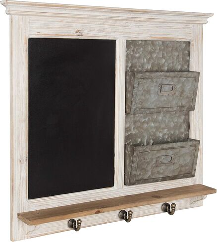 Kate and Laurel Idamae Wood Framed Chalkboard Wall Organizer with Mail Holders and Key Hooks, 28" x 25", Rustic Brown, Farmhouse-Inspired Chalkboard in Saudi Arabia