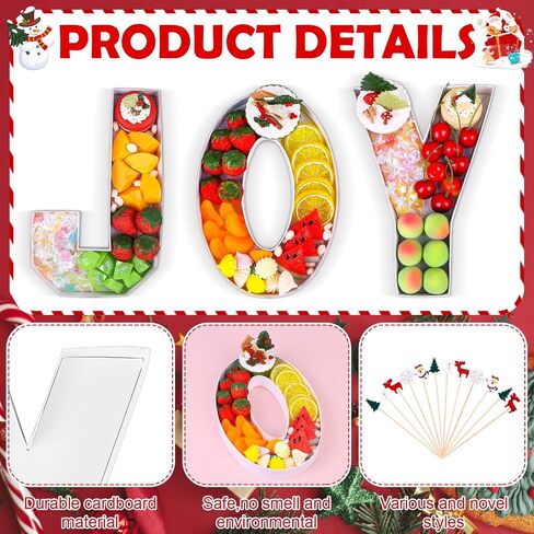 JOY Cardboard Letter Set with 50 Pcs Christmas Cocktail Fruit Picks Christmas Decorative Platters Party Charcuterie Letters Christmas Serving Tray Fillable Paper Box for Wedding Bachelorette Birthday in Saudi Arabia