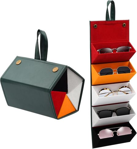 Travel Sunglasses Organizer, Sunglass Travel Case for Multiple Pairs, Foldable Hanging Eyeglass Storage with 5 Slots in Kuwait