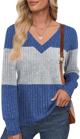 قمصان نسائية خريفية عصرية، سترات نسائية برقبة على شكل V وأكمام طويلة، بلوفر كاجوال خفيف الوزن in Kuwait