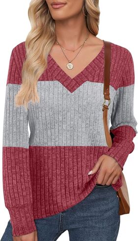 Womens Tops Fall Fashion Sweatshirts for Women V Neck Long Sleeve Sweaters Lightweight Dressy Casual Pullover in Saudi Arabia