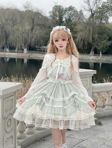 لوليتا بلوزات طويلة الأكمام النساء بيتر بان طوق الفيكتوري قميص خمر Kawaii الدانتيل يصل مكشكش القمم العصرية قاع قميص in Kuwait