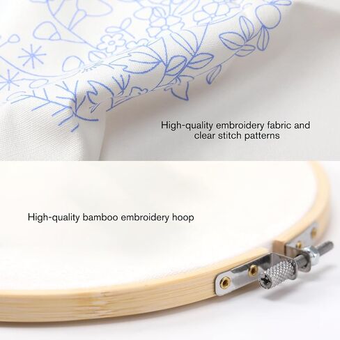 VIVIDOX 4 Sets Embroidery Kit for Beginners with Stitch Video, Flower Cross Stitch Kits for Adults, Starter, Hand Craft Lover Practice with Floral Stamped Pattern, 2 Hoops, 16 Needles, Scissors, Tools in Saudi Arabia