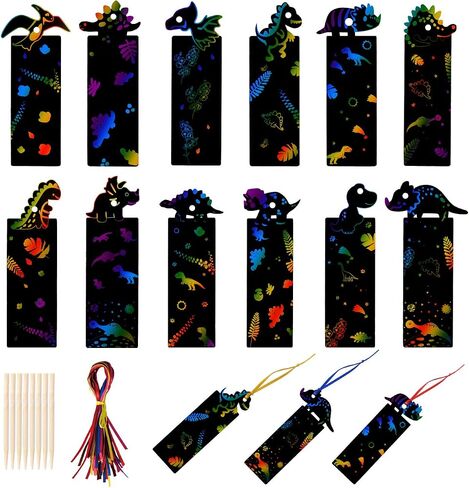 Scratch Paper Art Set, 48 Pcs Rainbow Magic Scratch Paper Black Scratch Off Art Crafts Kits Notes with 12 Wooden Stylus for Party Christmas Birthday in Saudi Arabia