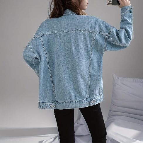LifeShe Oversized Denim Jacket Women Boyfriend Long Jean Jacket Fall Loose Shacket Trucker Coats in Saudi Arabia