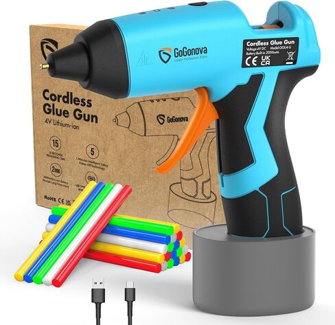 مسدس صمغ ساخن لاسلكي من GoGonova، تسخين سريع لمدة 15 ثانية مع بطارية مدمجة ومسدس صمغ يذوب ساخن، إيقاف تشغيل ذكي، طقم مع 25 قطعة من أعواد الصمغ الملونة الصغيرة ومنفذ شحن USB-C in Kuwait