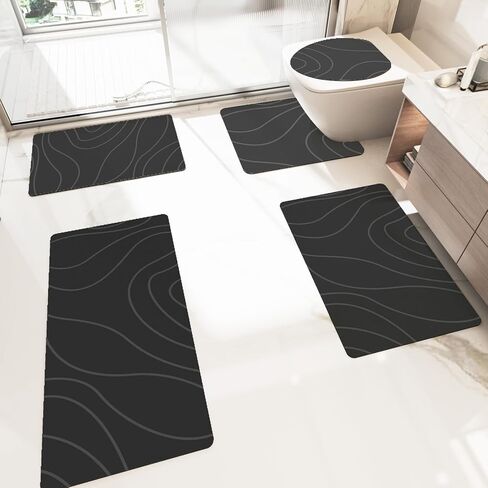 Schweek Bath Mat Rug Sets 5 Piece, Super Absorbent Quick Dry Bathroom Rugs Sets Non Slip Rubber Bath Mats Fit Under Door Thin Floor Mat U Shape Toilet Mats Set for Bathroom Bathtub Sink in Saudi Arabia