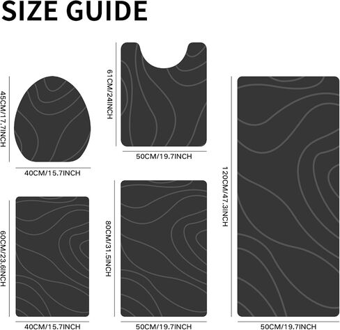 Schweek Bath Mat Rug Sets 5 Piece, Super Absorbent Quick Dry Bathroom Rugs Sets Non Slip Rubber Bath Mats Fit Under Door Thin Floor Mat U Shape Toilet Mats Set for Bathroom Bathtub Sink in Saudi Arabia